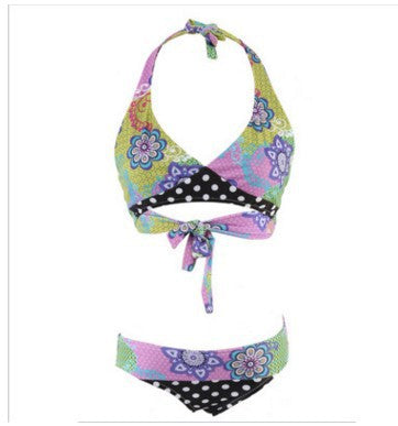 Damen Triangel-Bikini mit lebhaftem Blumenmuster und gepunktetem Höschen Drune