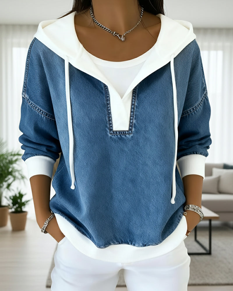 Drune | Sweatshirt mit Schnürung und Denim Einsätzen
