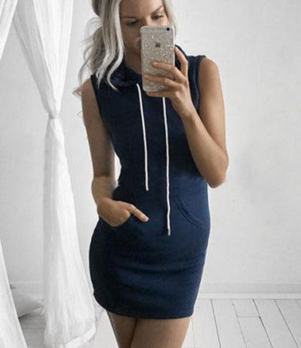 Damen Freizeitkleid mit Kapuze und seitlichen Taschen Drune