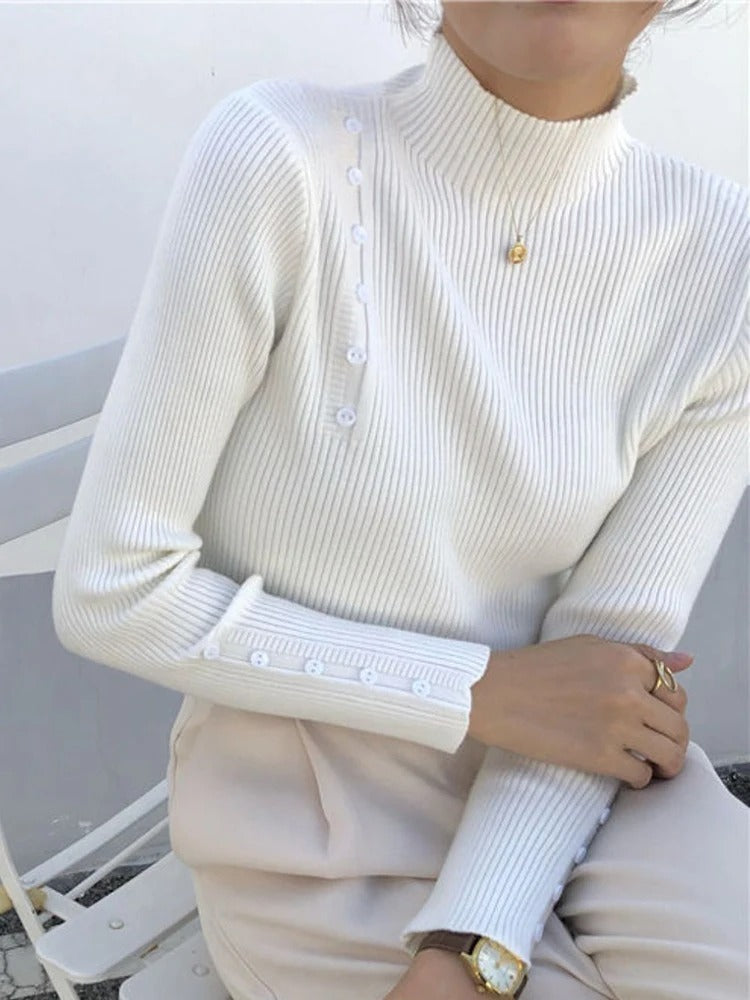 Drune | Eleganter Pullover mit Zierknöpfen und Stehkragen
