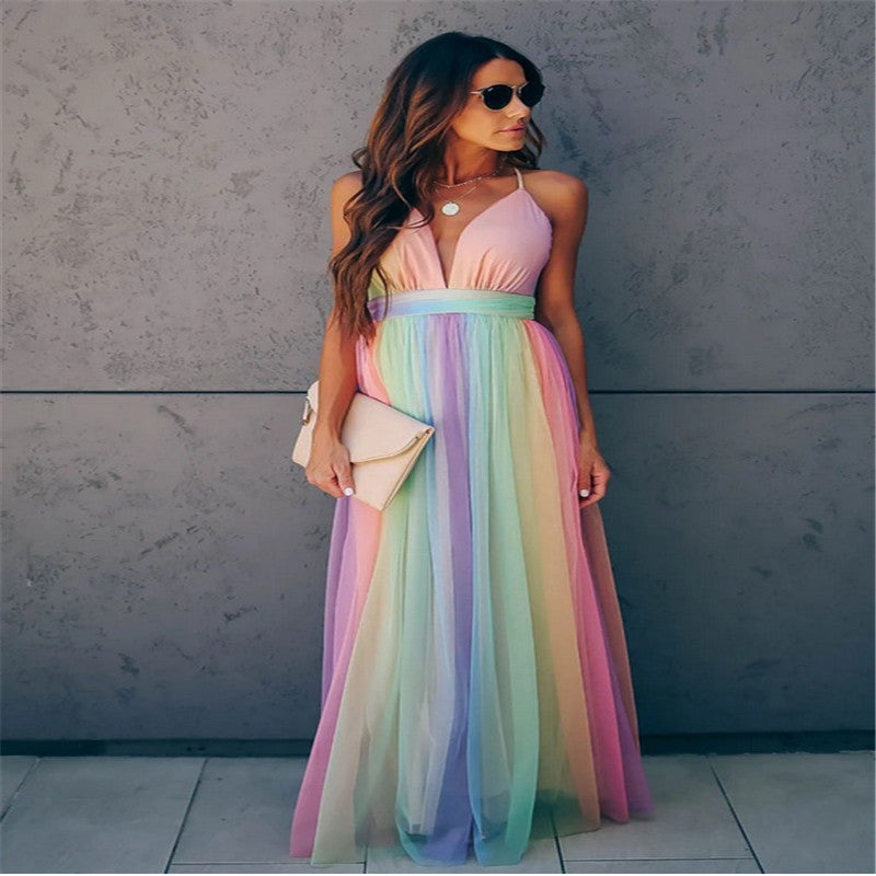Drune | Regenbogen Netzkleid Für Damen Mit Trägern