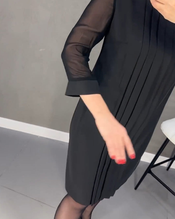 Drune | Einfarbiges Plissiertes Patchwork Mesh Kleid