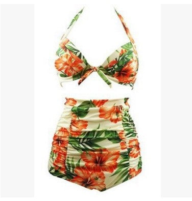 Damen Hoch tailliertes Bikini-Set mit floralem Design und Raffungen Drune