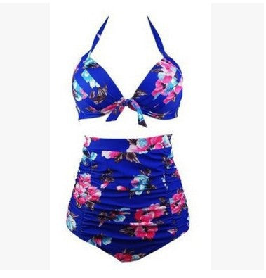 Damen Hoch tailliertes Bikini-Set mit floralem Design und Raffungen Drune