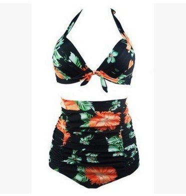 Damen Hoch tailliertes Bikini-Set mit floralem Design und Raffungen Drune