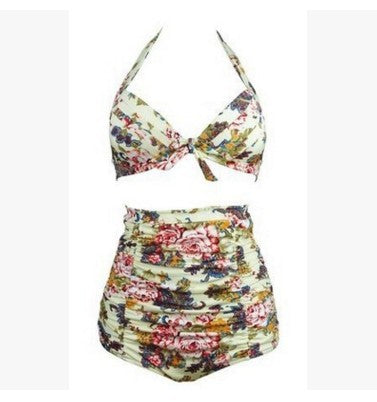 Damen Hoch tailliertes Bikini-Set mit floralem Design und Raffungen Drune