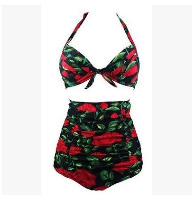 Damen Hoch tailliertes Bikini-Set mit floralem Design und Raffungen Drune