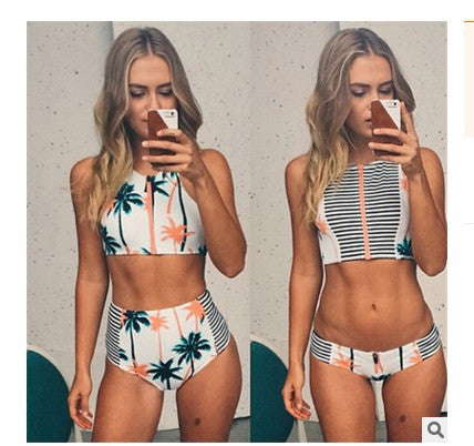 Damen Crop-Top Bikini mit hohem Taillen-Slip Drune