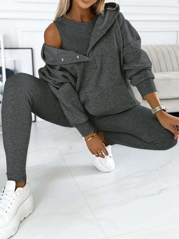 Drune | 3-teiliges Damen-Sportanzug mit lockerem Kapuzenpullover und Slim-Hosen