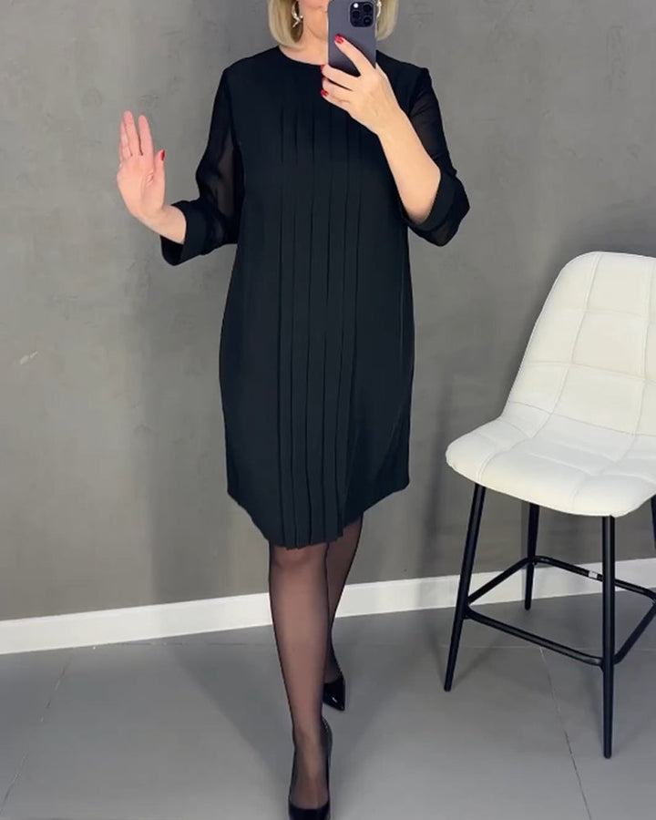 Drune | Einfarbiges Plissiertes Patchwork Mesh Kleid