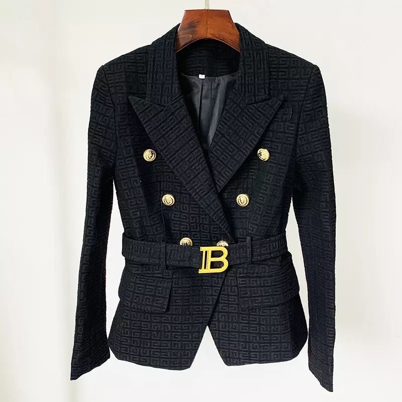 Drune | Tweed Blazer - Goldene Knopfakzente - Gürteltasche - Maßgeschneiderte Eleganz