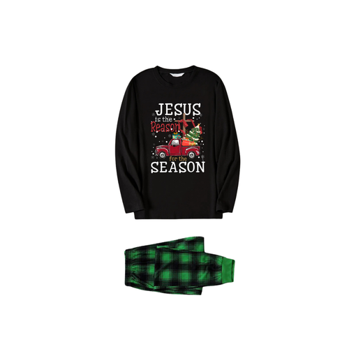 Drune | Schwarzes Top und grüne Karottenhose Weihnachts-Pyjama-Set mit dem Textdruck 