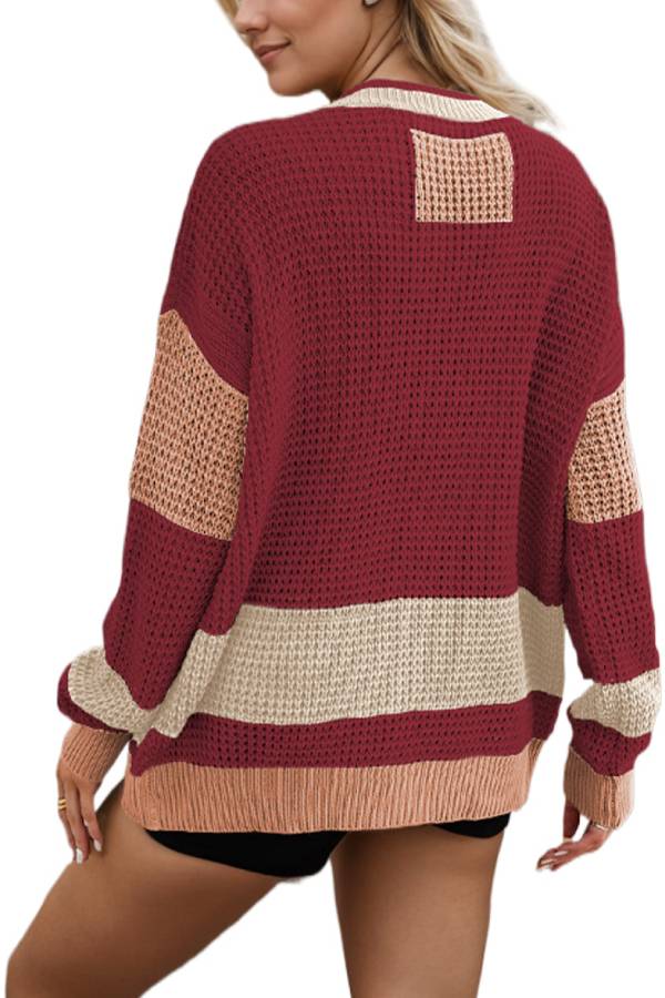 Drune | Jacke V-Ausschnitt Tasche Colorblock Cardigan Sweatshirt