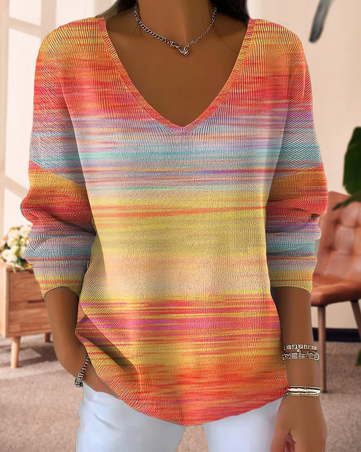 Drune | Ausschnitt Pullover mit Regenbogenstreifen