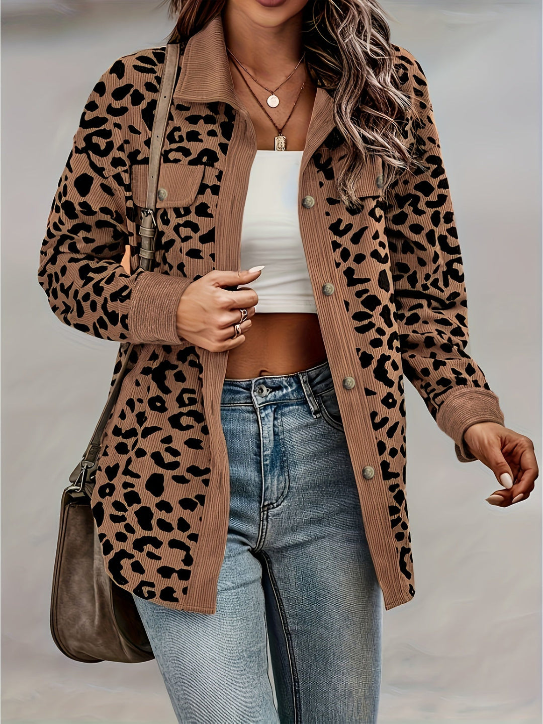 Drune | Leopardenmuster Langhe Hemdbluse Polyester Stilvoll und Trendy