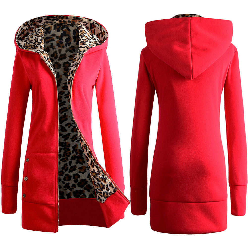 Damen Sportliche Longjacke mit leopardenmuster innen Drune