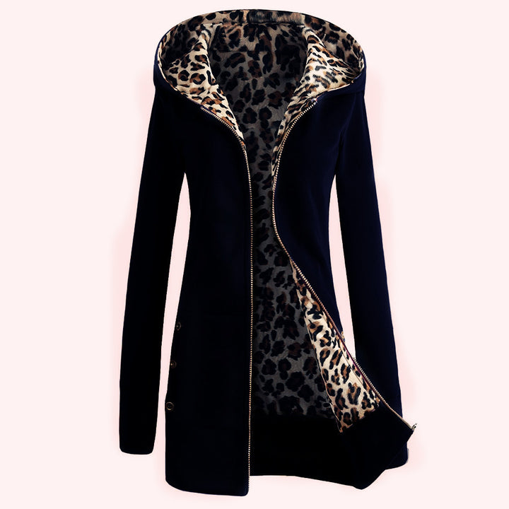 Damen Sportliche Longjacke mit leopardenmuster innen Drune