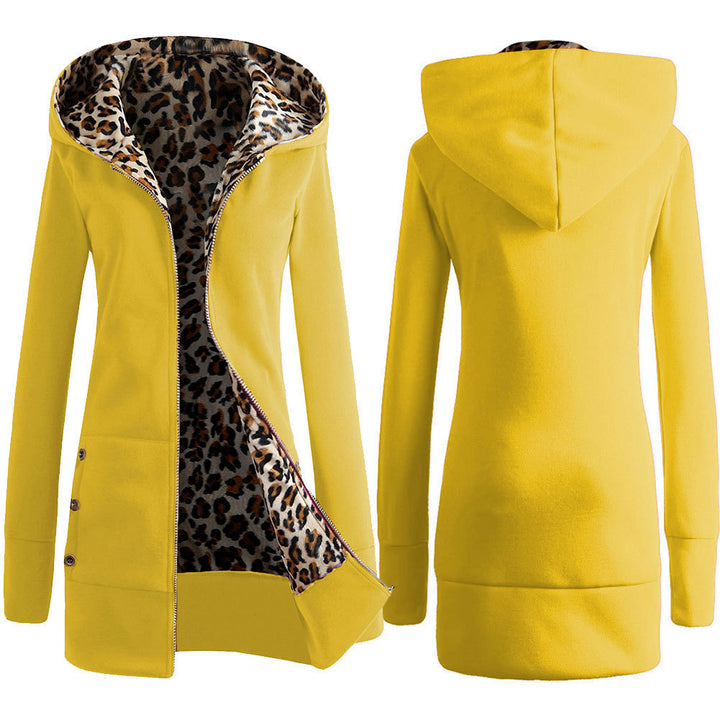 Damen Sportliche Longjacke mit leopardenmuster innen Drune