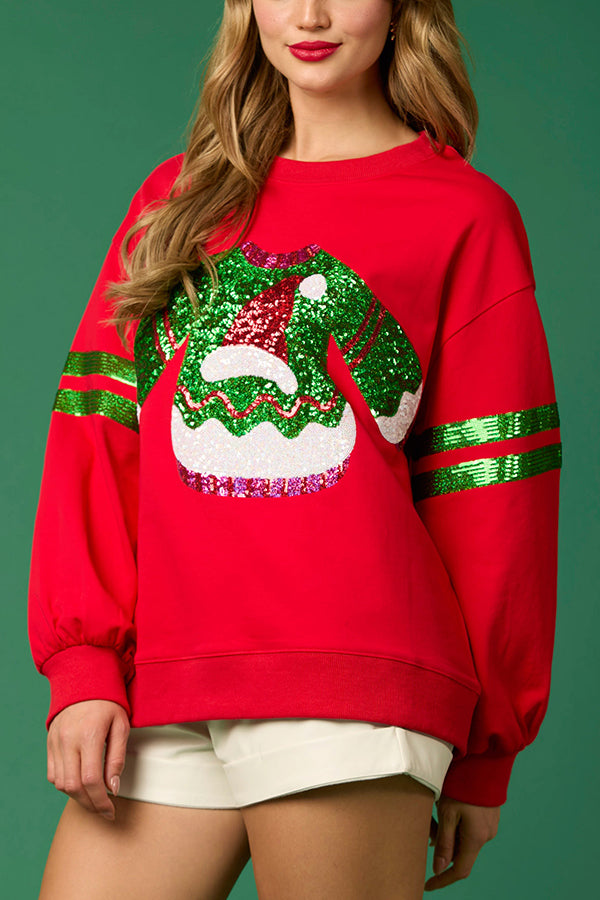 Drune | Weihnachts-Pailletten-Rundhals-Lässiger Sweatshirt