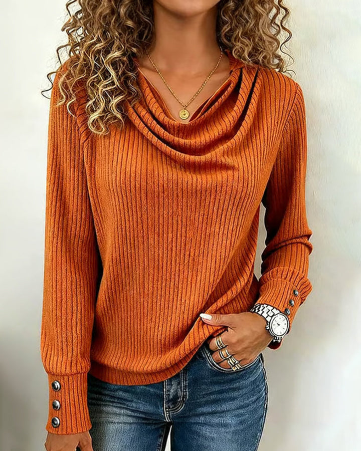 Drune | Shirt Einfarbig Drapierter Hals Gestrickt