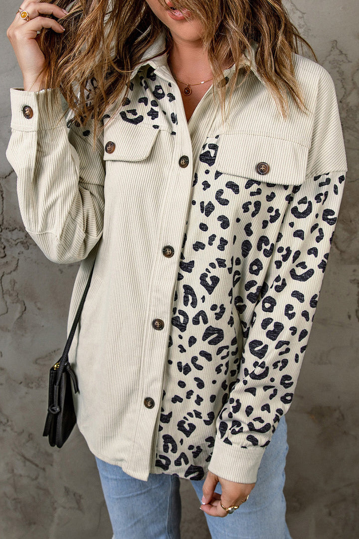Drune | Double Take Leopard Print Pocketed Cord-Jacke