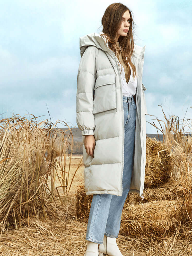 Drune | Damen Lange Winter Pufferjacke mit Kapuze
