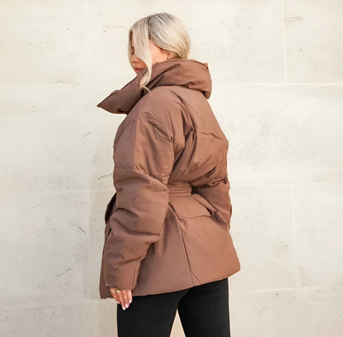 Drune | Gürtelte Pufferjacke Übergröße Kragen Wintermantel
