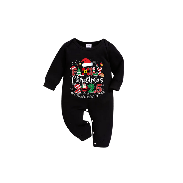Drune | Schwarzes Top und grüne kariierte Hose Weihnachts-Pyjama-Set mit dem Text "Familienweihnachten 2025 Erinnerungen zusammen schaffen" Druck