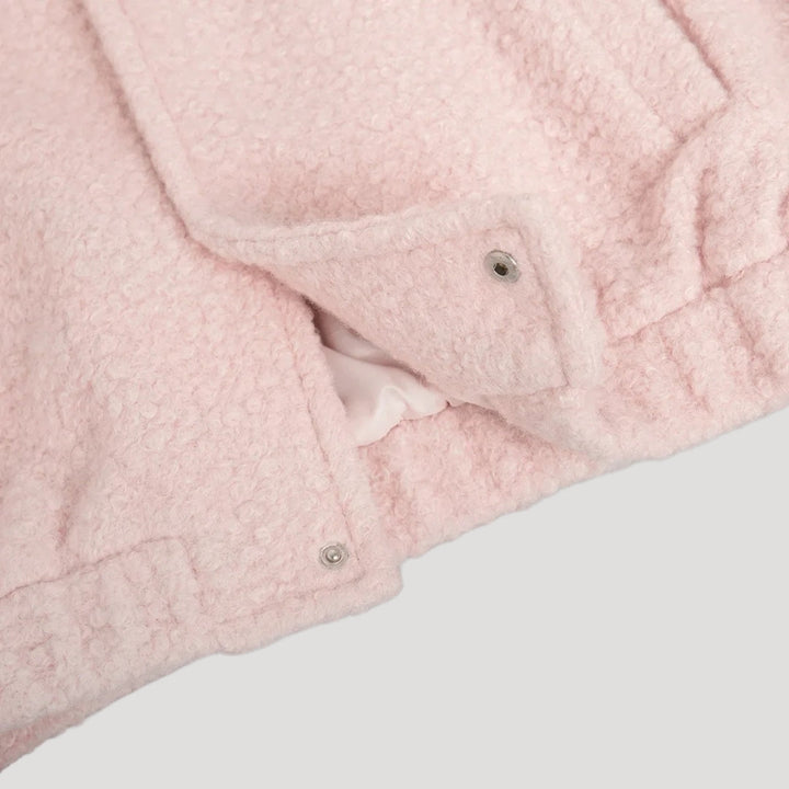 Drune | Damen Boucle Teddy Bomber Jacke pink mit Reißverschluss