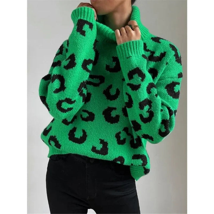 Drune | Lässiger Rollkragen-Strickpullover mit Leopardenmuster