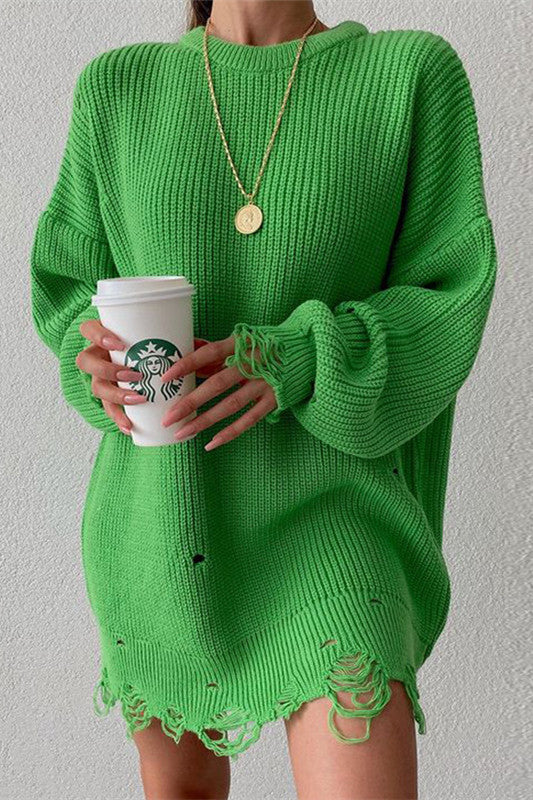 Drune Ripped O Neck Oversized Sweater Kleid