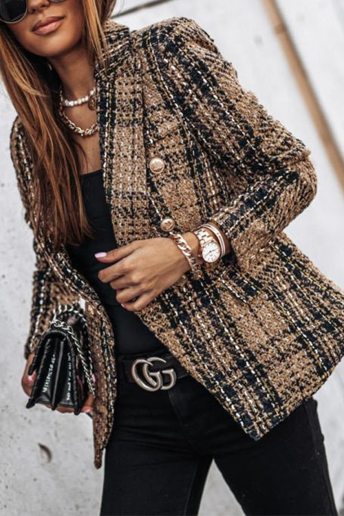 Drune | Gepunkteter Offene Front Karo Blazer Jacke