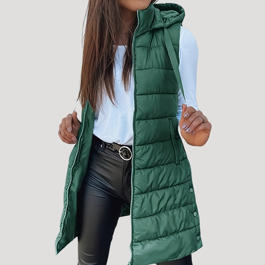 Drune | Frauen langes Gilet mit Kapuze gepolsterter Winter-Puffer