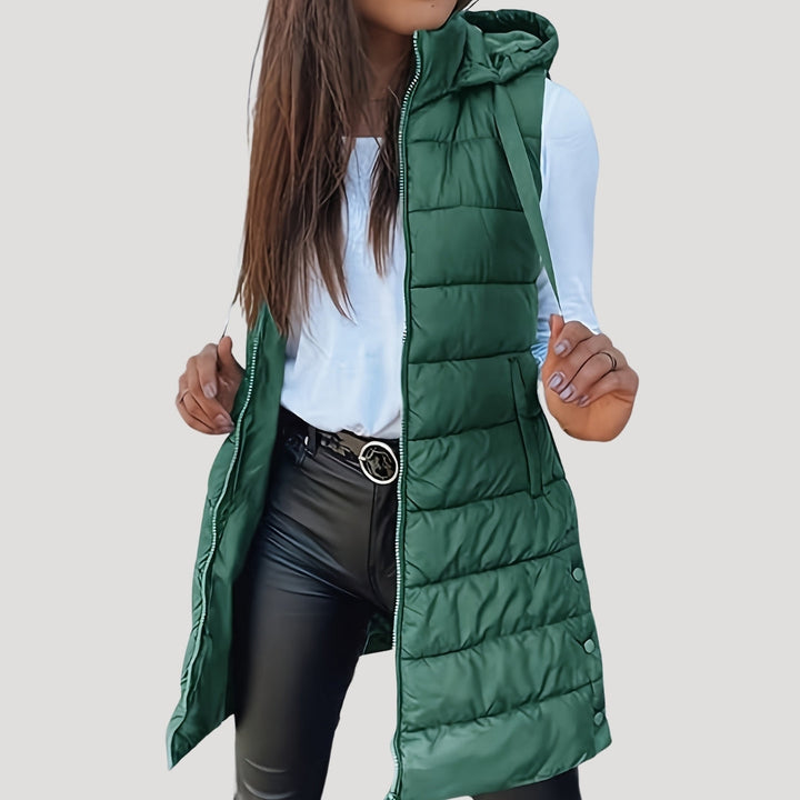 Drune | Frauen langes Gilet mit Kapuze gepolsterter Winter-Puffer