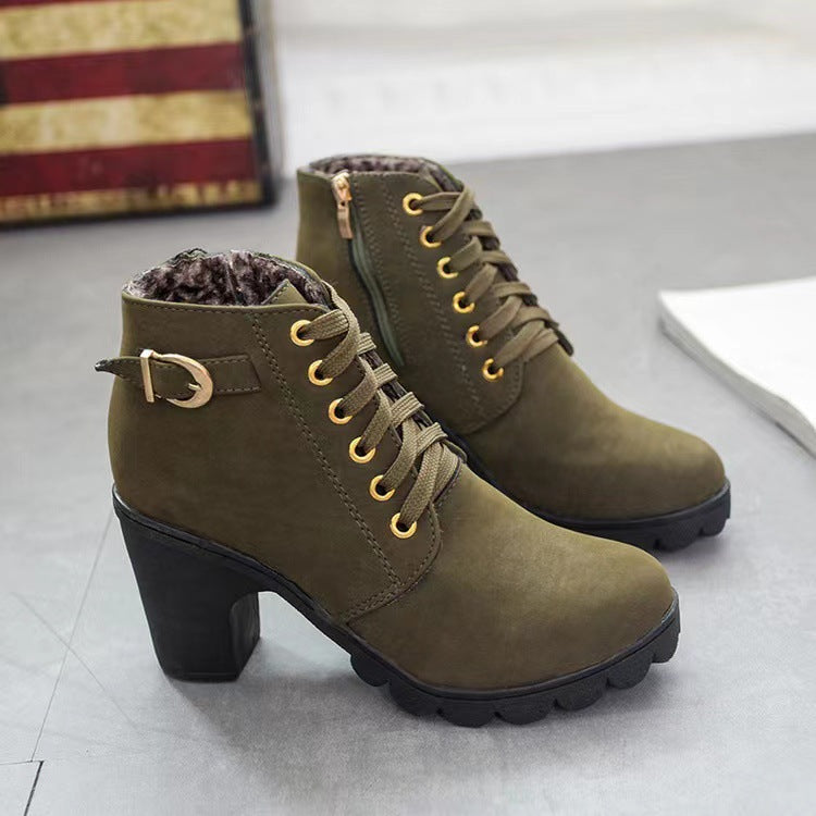 Drune | Stiefeletten mit Blockabsatz - Warm Gefüttert - Rutschfeste Sohle - Goldene Details