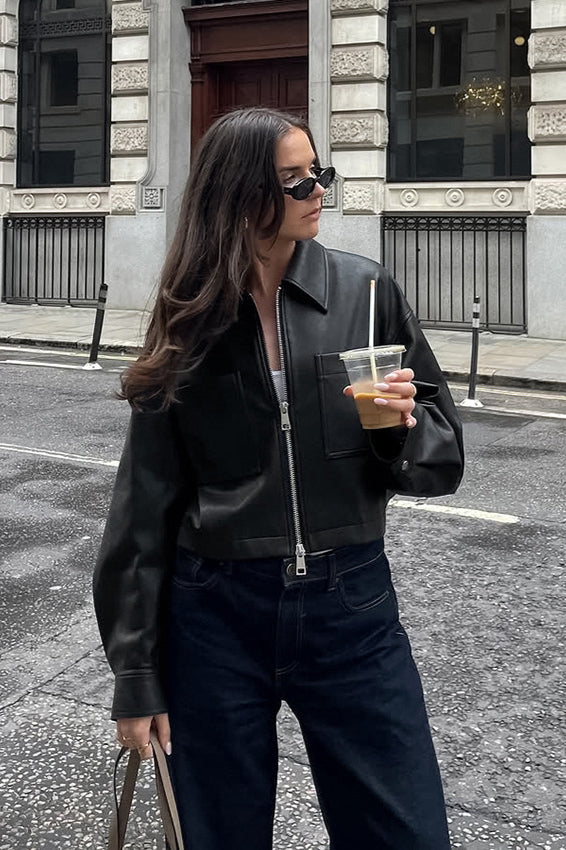 Drune | Figur Matte Leder Kurze Jacke