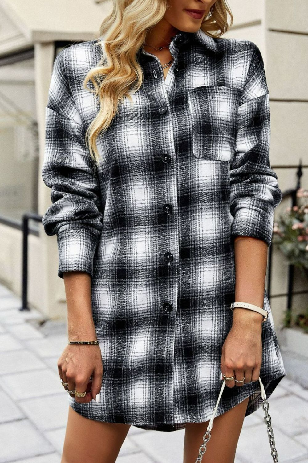 Drune | Karierte Kurze Hemdjacke mit abgerundetem Saum