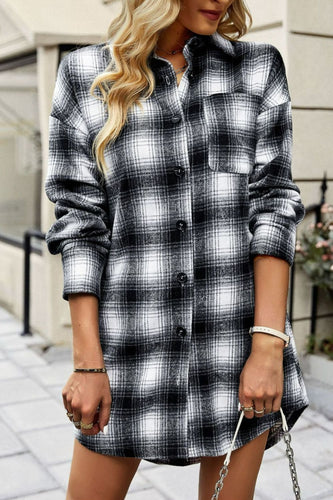 Drune | Karierte Kurze Hemdjacke mit abgerundetem Saum