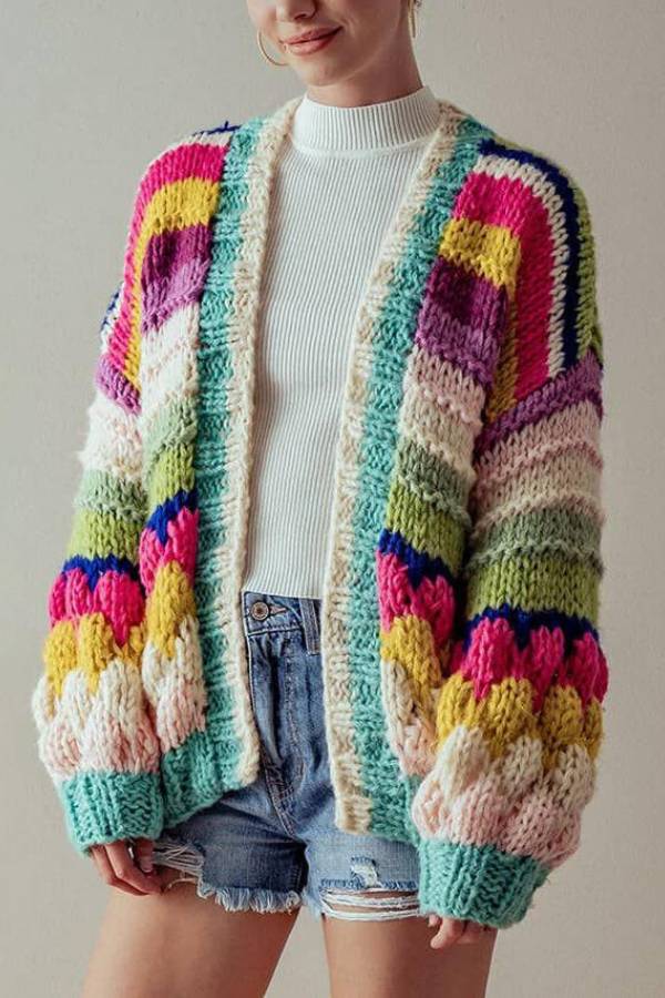 Drune | Gestreifter Grobstrick-Cardigan-Jacke