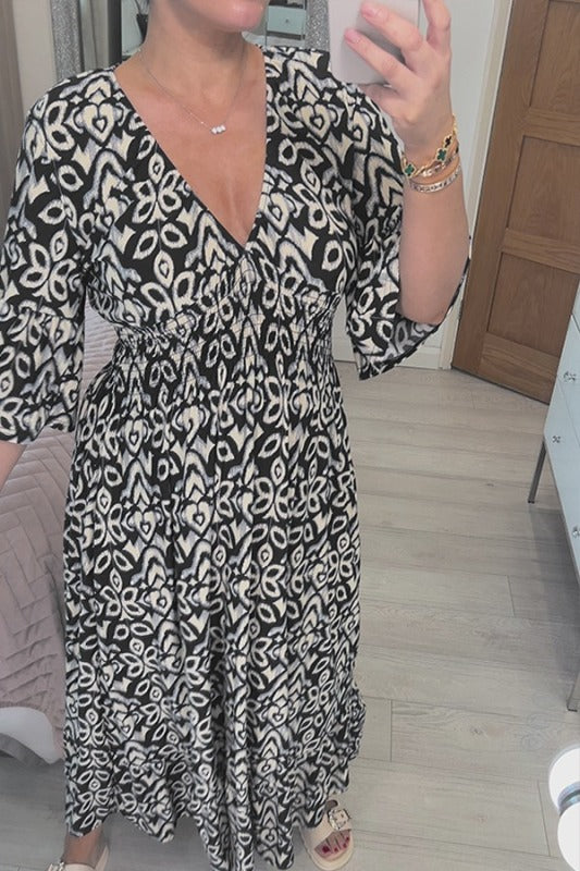 Drune Kleid | Modisches Maxikleid mit V-Ausschnitt und Blumenmuster für Frauen