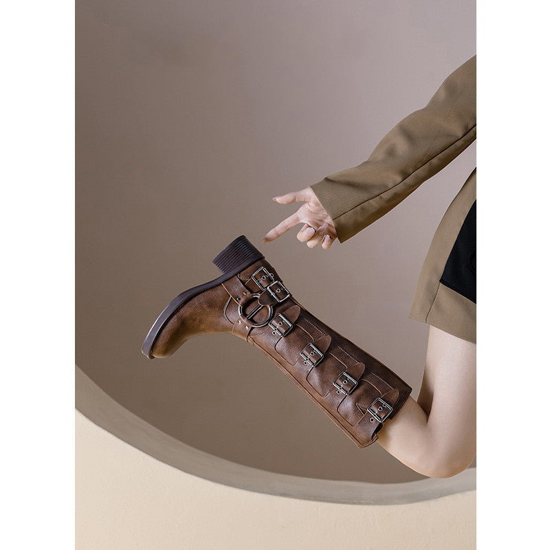 Drune | Frauen Sommer Gürtel Schnalle Chunky Absatz Martin Stiefel