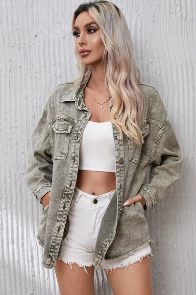 Drune | Button Up Pocketed Raw Hem Denimjacke
