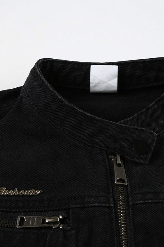 Drune | Schwarze Denim Truckerjacke