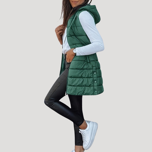Drune | Frauen langes Gilet mit Kapuze gepolsterter Winter-Puffer