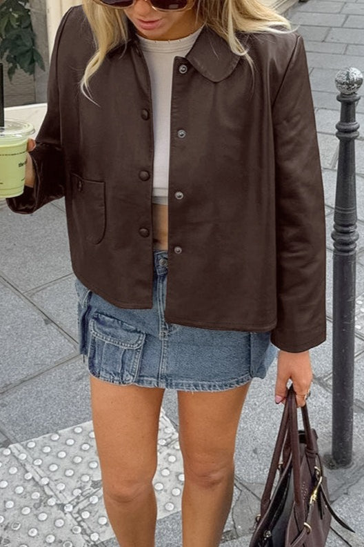 Drune | Leder Fleece Kragenjacke