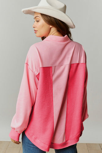 Drune | Zweifarbige Waffelstrickhemdjacke Baumwollmischung Lebendiger Komfort