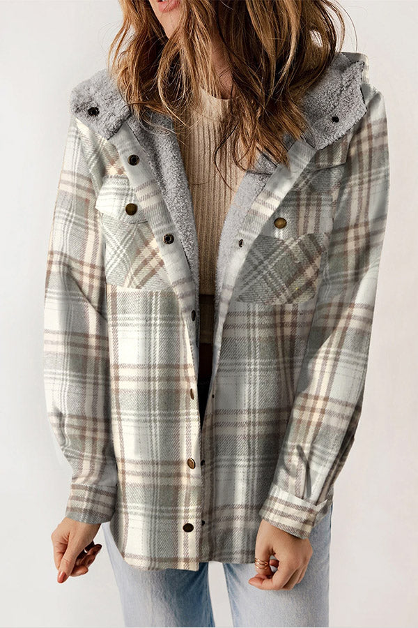 Drune | Druckknopf Sherpa Fleece Gefütterte Kapuzen-Flanelljacke
