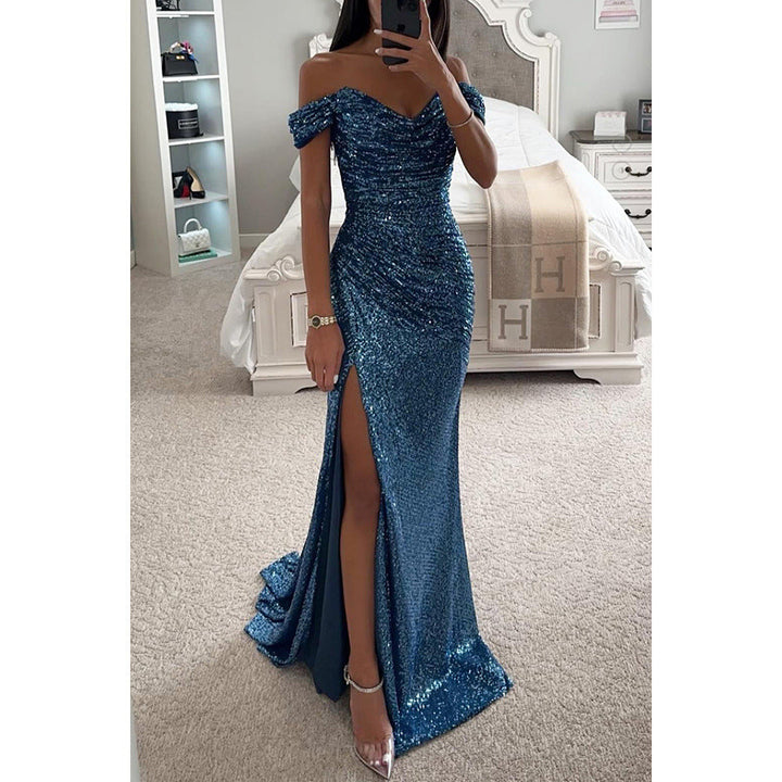 Drune | Off Shoulder Abendkleid Mit Pailletten Elegantes Partykleid Mit Schlitz Und Figurbetontem Schnitt Für Festliche Anlässe
