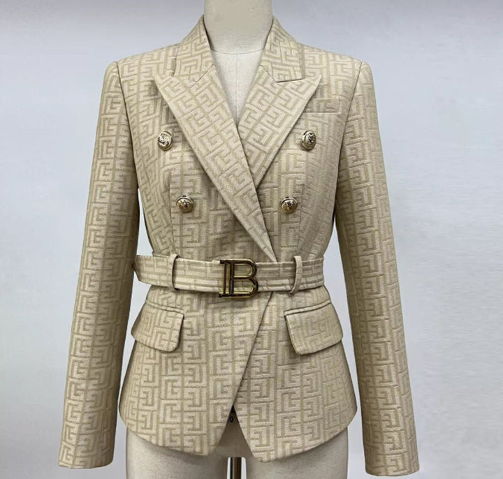 Drune | Tweed Blazer - Goldene Knopfakzente - Gürteltasche - Maßgeschneiderte Eleganz