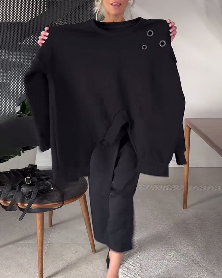 Drune | Sweatshirt mit Rundhalsausschnitt und Schlitz in Unifarbe